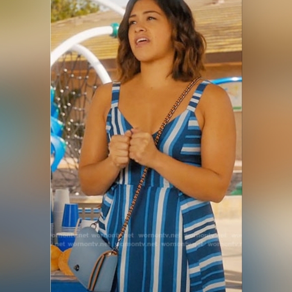 BCBGeneration Cocktail Striped V Neck Dress in Navy Combo, Size 2 - Picture 4 of 13